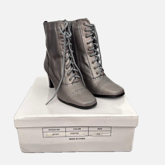 Aj Valenci Shoes - Elegant Pewter Lace-Up Ankle Boots